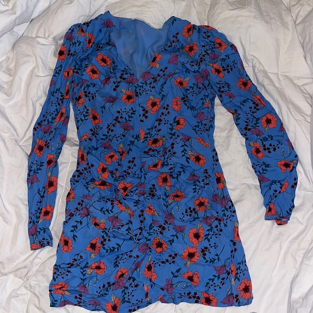 Astr The Label Blue Floral Long Sleeve Mini Dress